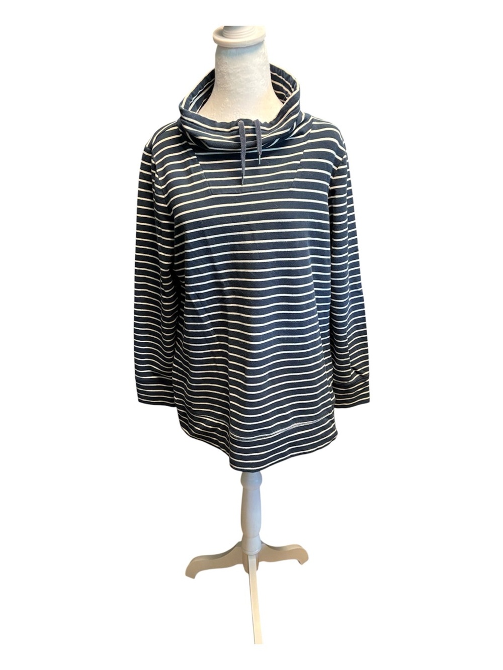 L.L. Bean Navy and White Striped Cowl Pullover